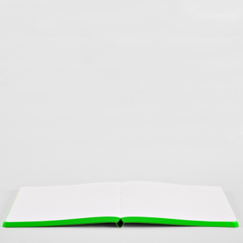 Nuuna, Notizbuch, Fresh Flex-Cover aus recyceltem Leder Seiten minidots, Print grün-gelb verlaufend, front flachliegend